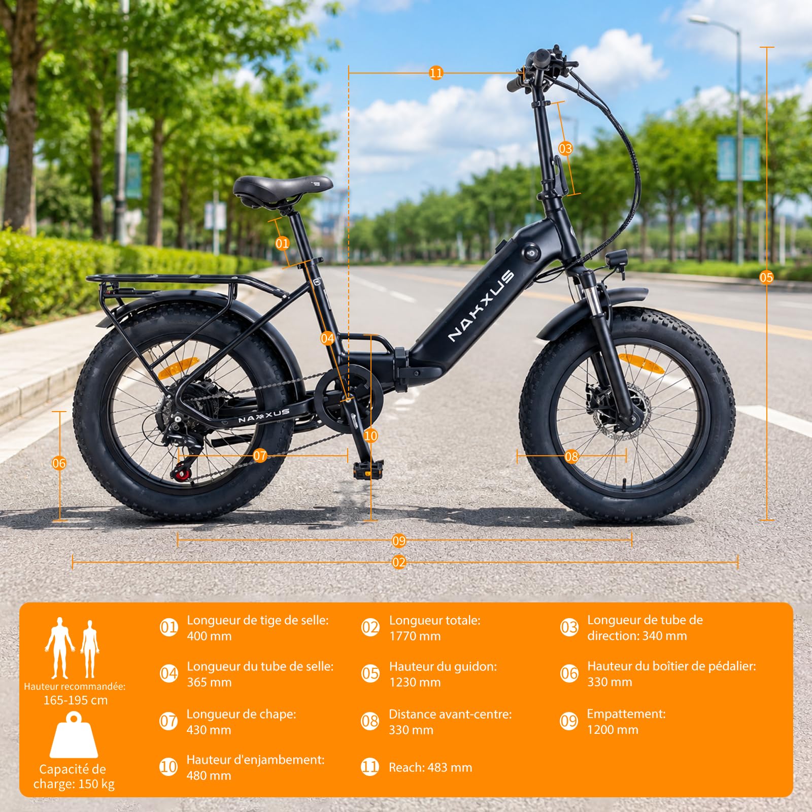 20F213 Vélo Électrique Pliable, E-Bike à Gros Pneus, Moteur 250W, Batterie Amovible 36V 14.5Ah, Autonomie 110 km, 7 Vitesses, IPX7