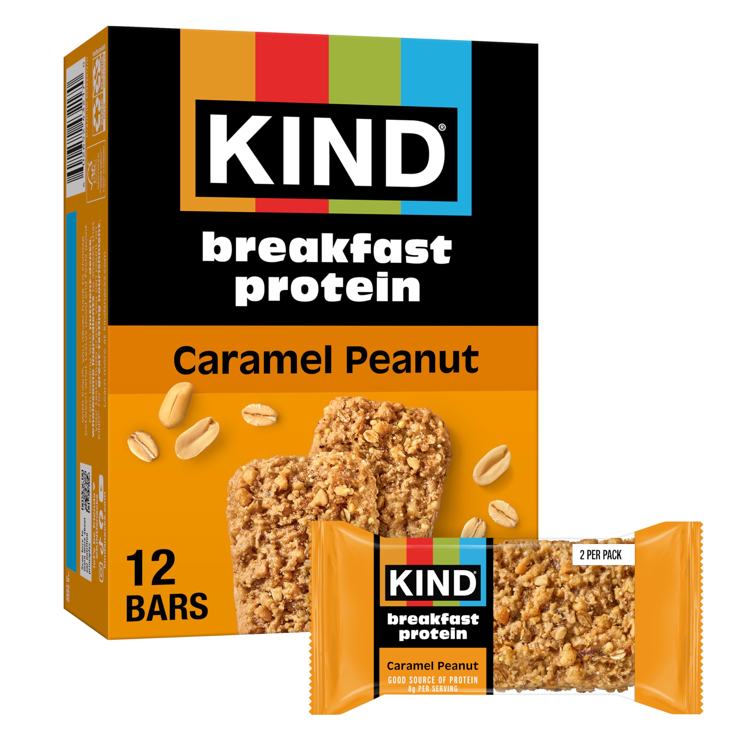 KIND Breakfast Protein Bars, Caramel Peanut, Healthy Snacks, Gluten Free, 8g Protein, 6 Count