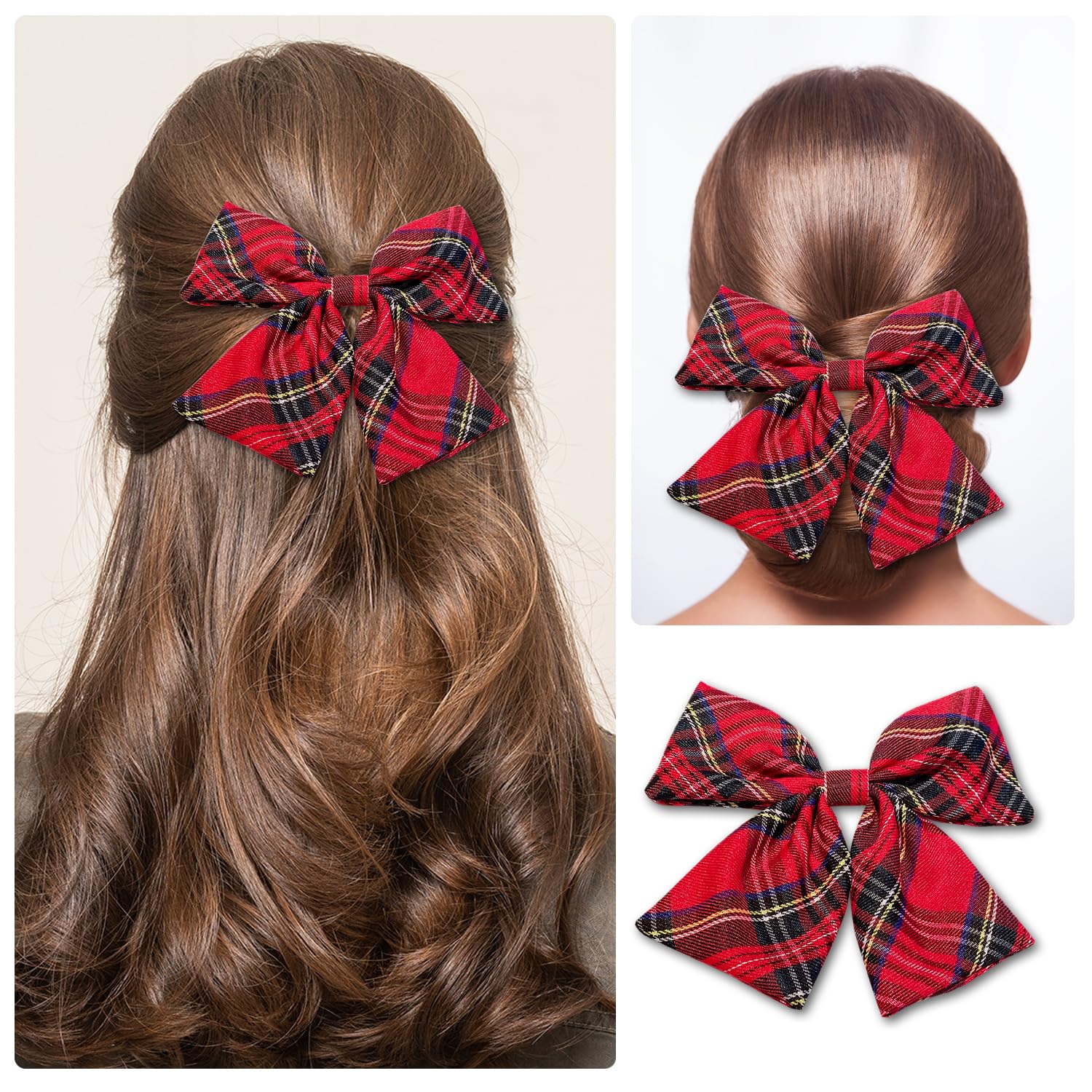 Miaija Red Tartan Bow Knot Hair Clip, Scottish Plaid Hair Bow Barrettes, Fashion Christmas Hair Accessories for Women - Image 4
