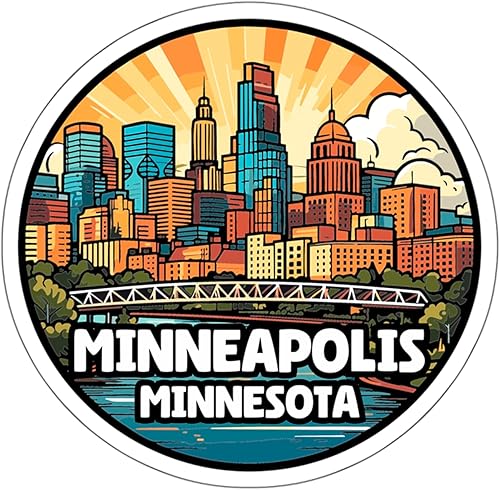 Calcomanía Minneapolis de Minnesota Vintage Skyline, vinilo pequeño impermeable para botella de agua, taza, libro de pasaportes, cuaderno de