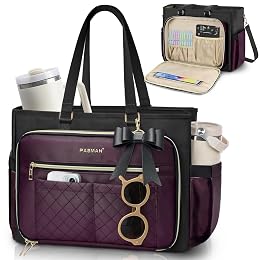 Teacher Tote Bag for Women,Multi-Pocket Laptop & Nurse Work Bag with Cup Holder,Structured Business Briefcase Computer Purse
