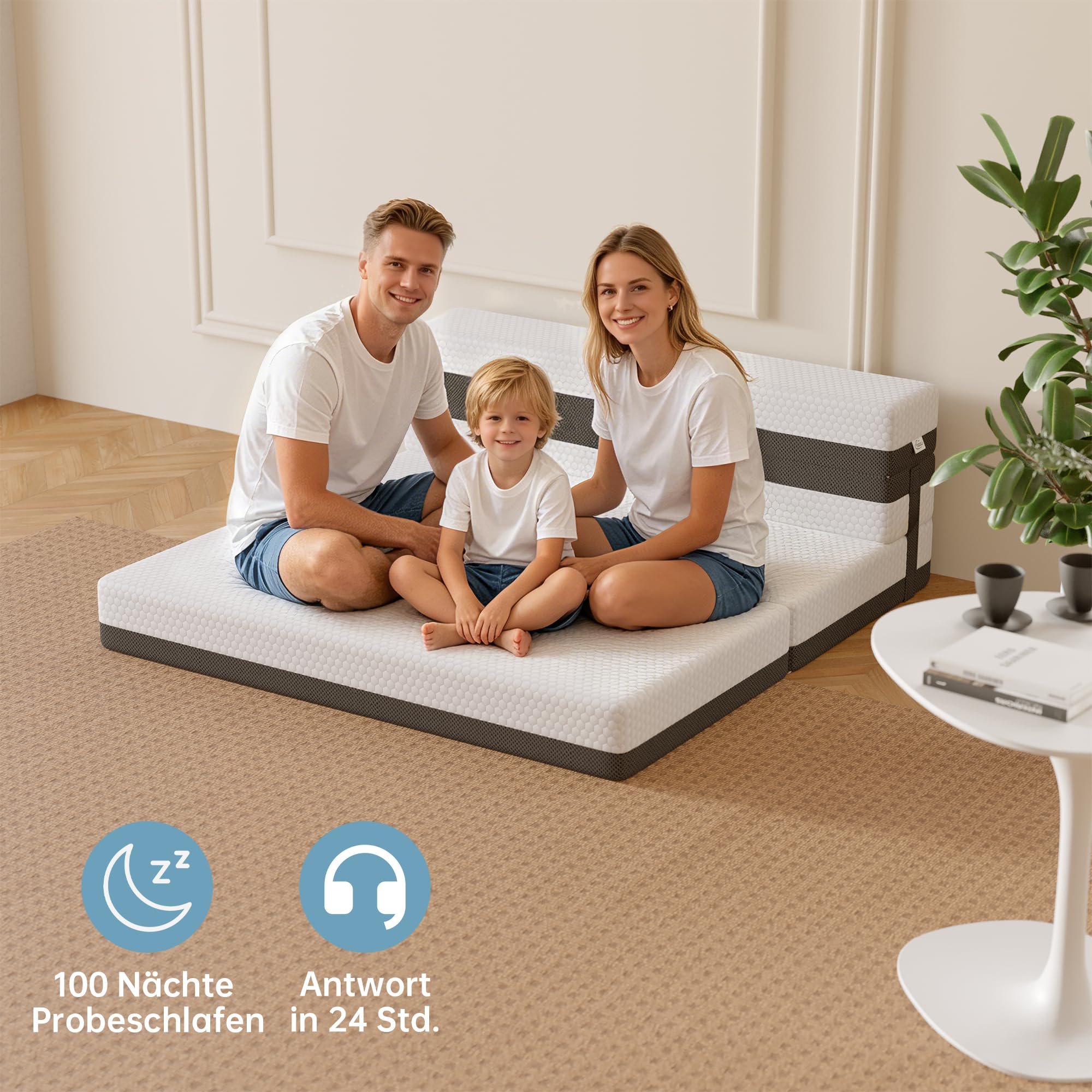 TeQsli Gel Faltmatratze 15 cm Höhe, Klappmatratze 120×200, 4-teilige Gästebett & 3-in-1 Schlafsofa mit waschbarem und abnehmbarem Bezug, Klappbett mit Öko-Tex & CertiPUR Zertifiziert