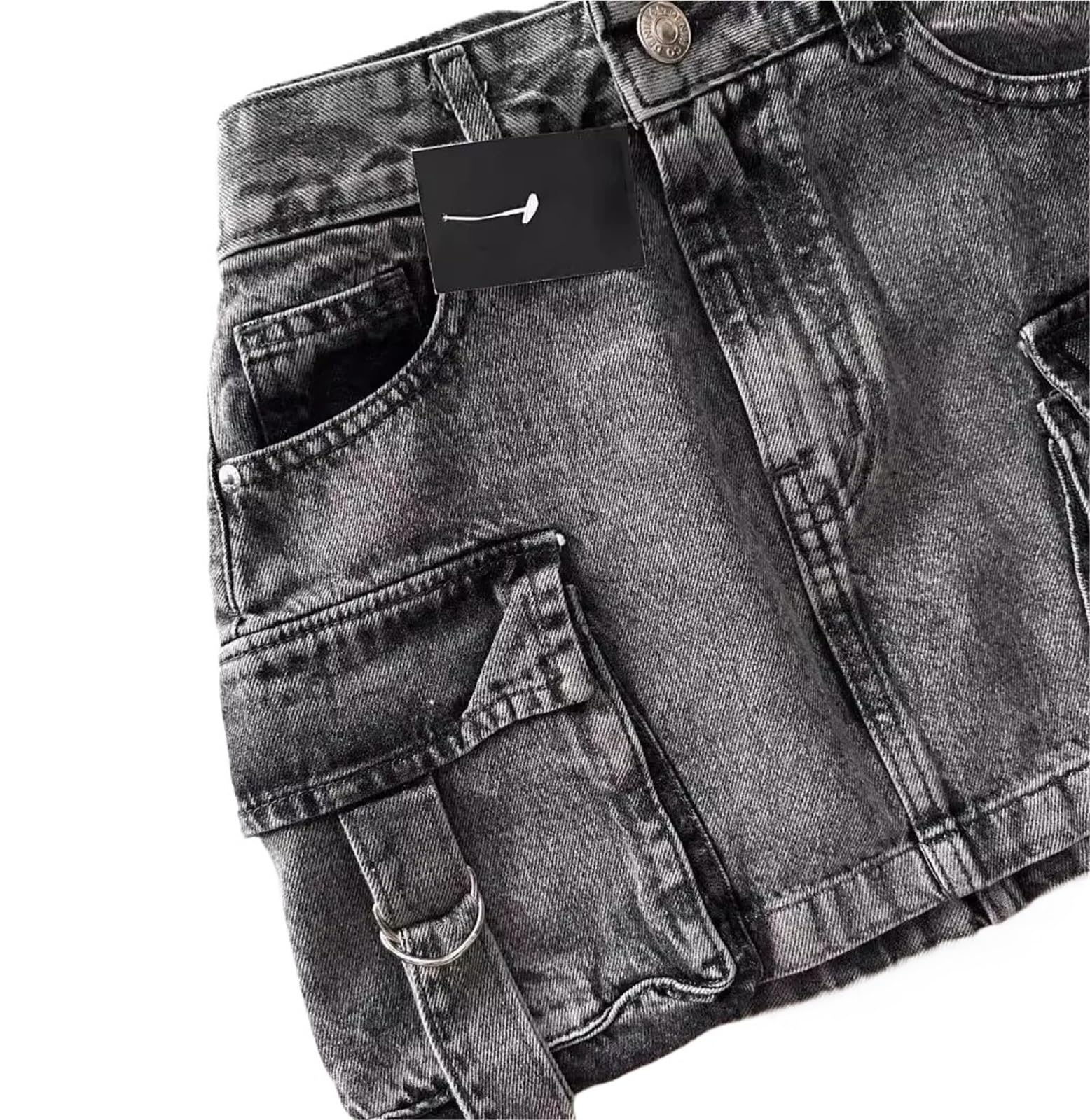 Minifalda Vaquera Faldas Mujer Falda Corta Casual Denim Cintura Alta Cadera Envoltura Una Línea Bolsillos Verano para el día a día