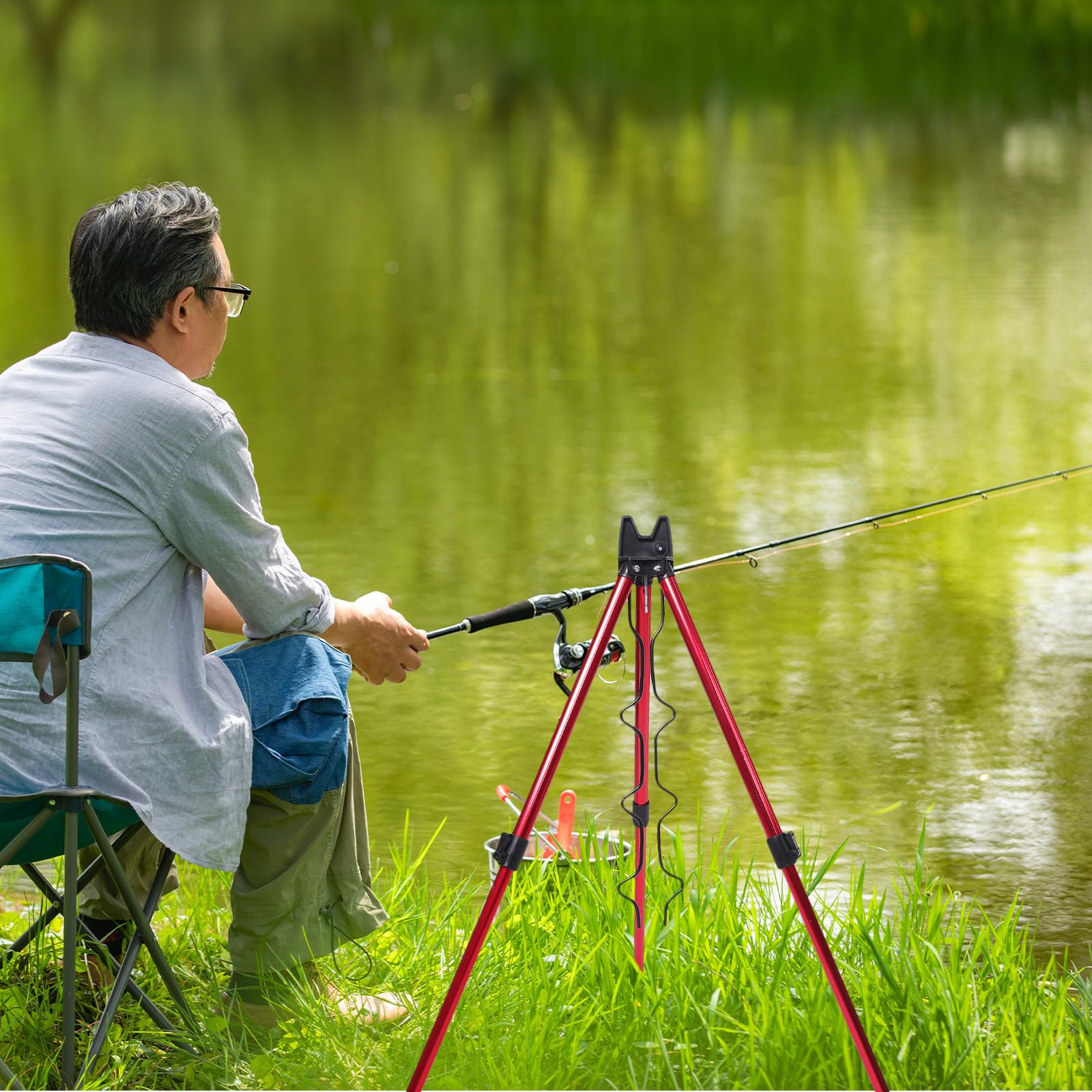 Supporto di Pesca da Telescopico in Canna per Treppiede Lega Alluminio | Canna da Mare e Canna a Mano, Leggero e Portatile, Facile da Montare e Smontare