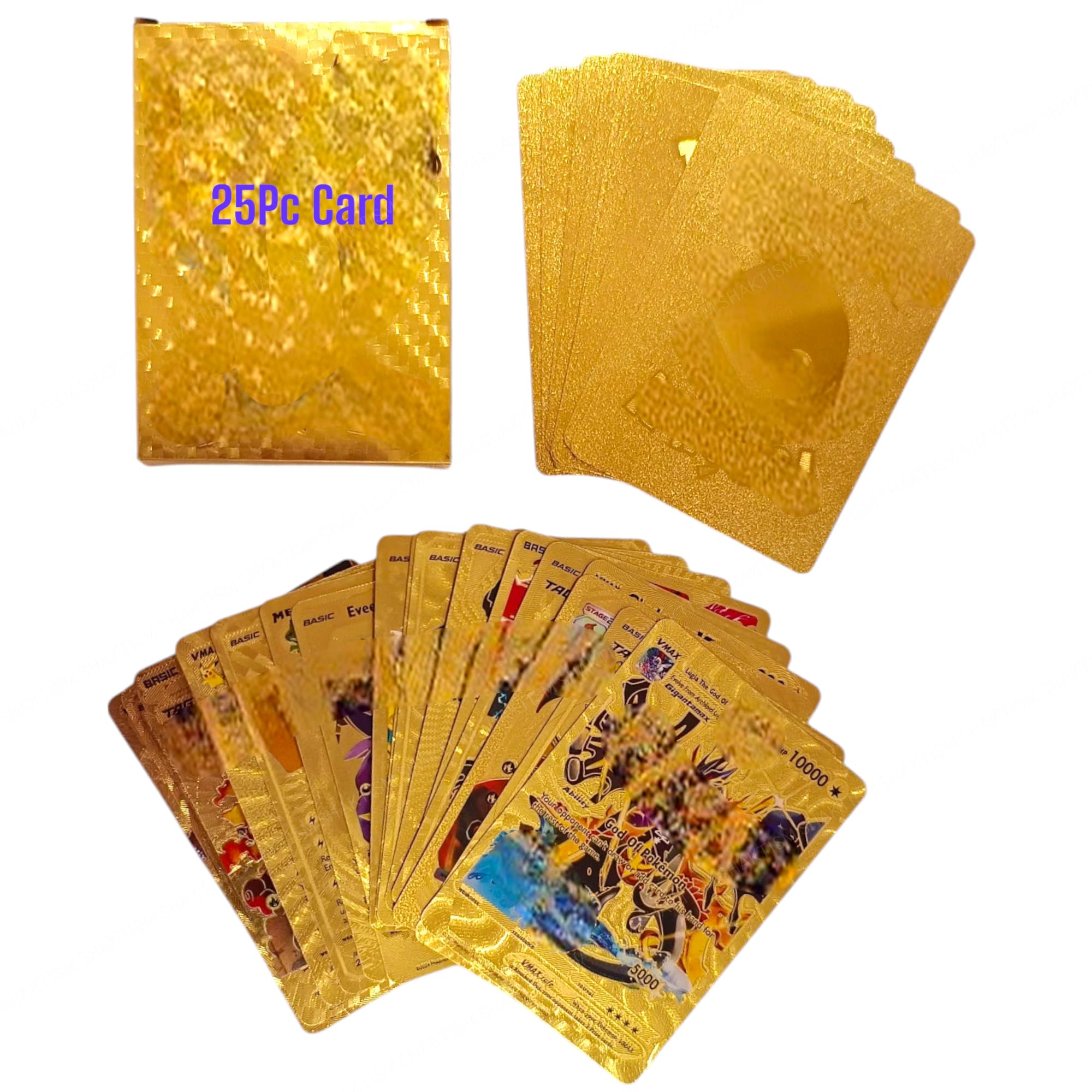 SHAKTISM Poke Collectible Card Game Trading Card Game Water Proof Booster Pack Set, V Series, Vmax GX Rare, Gold Foil, Collectible Foil Cards (Golden 25Pc)