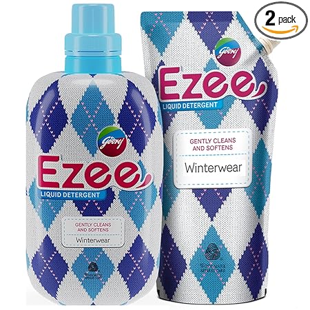 Godrej Ezee Liquid Detergent - Winterwear, No Soda Formula, 2kgs (1 bottle & 1 refill)
