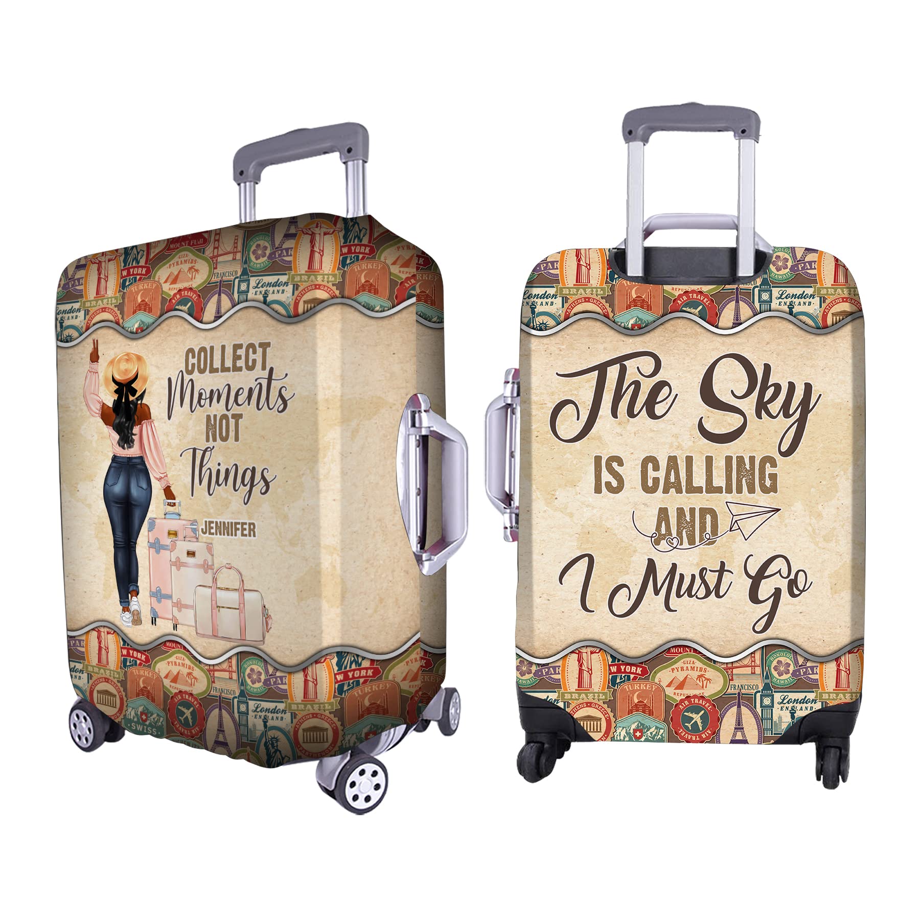 CeneCera Personalized Name Collect Moment Not Things Luggage Cover Protector Travel Bag Covers Suitcase Cover Travel Bag Covers Gift for Girl