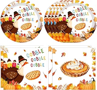 40pcs Turkey Thanksgiving Party Supplies Kit, Autumn Disposable Dinnerware Includes, Dessert Plates, Napkins for Fall party Decorations, Serve 20