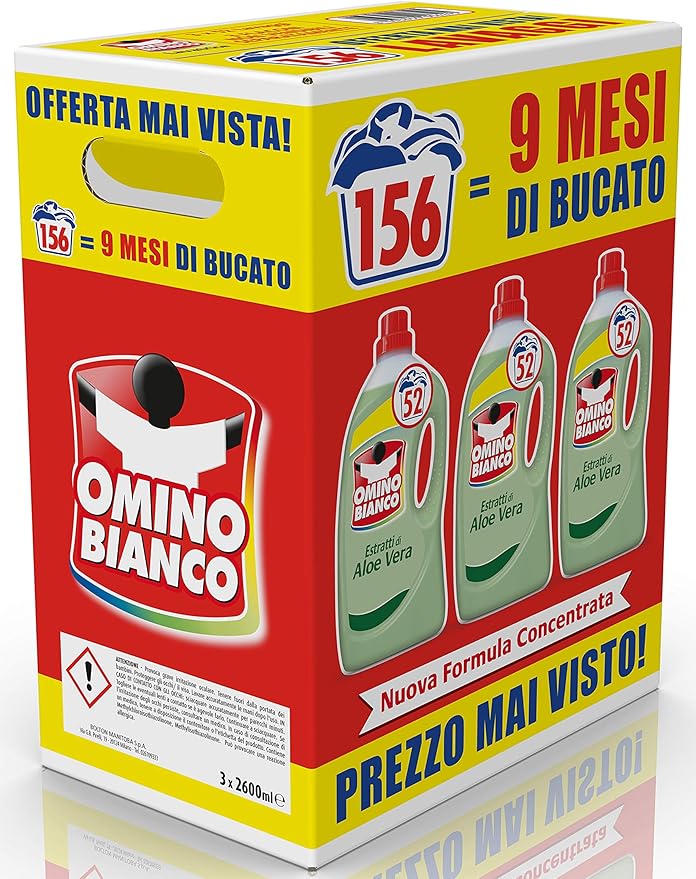 title=Omino Bianco- Detersivo Lavatrice Liquido, 156 Lavaggi, Rispetta Colori e