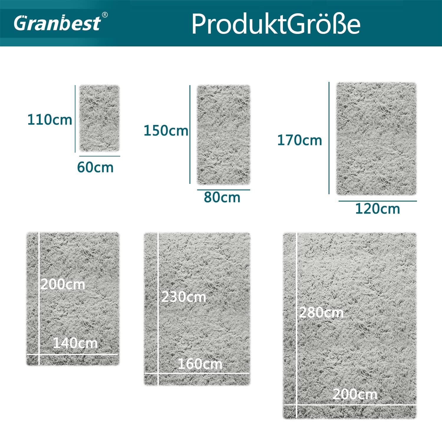 Granbest Alfombra Shaggy de pelo largo para salón, moderna, mullida, de pelo corto, antideslizante, para ancianos y niños (80 cm x 150 cm, gris claro)