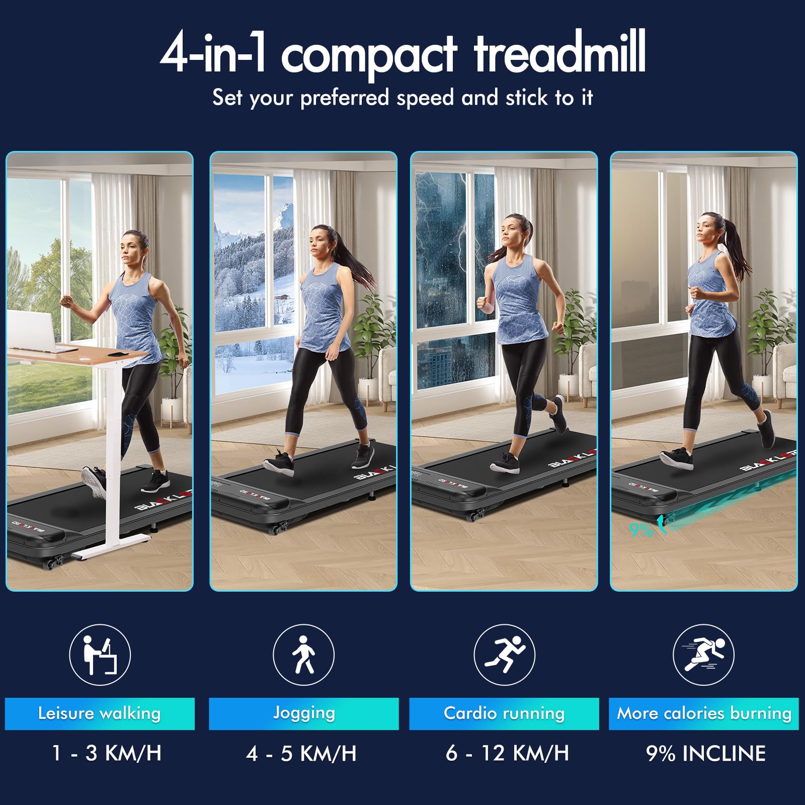 BLACK LORD Tapis De Course Compact 4 En 1 Walkingpad