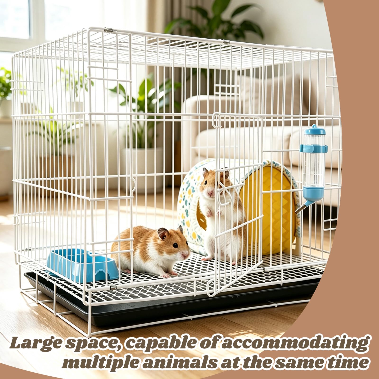 Cage d'intérieur en fil métallique pour petits animaux, 61 x 35,6 x 30,5 cm, avec bouteille d'eau, bol de nourriture et nid lavable, pour hamster, cochon d'Inde, lapin, furet, chinchilla