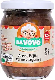 Da Vovó, Papinha infantil, Linha+12, Orgânica, Sabor Arroz, Feijão, Carne e Legumes, 200ml