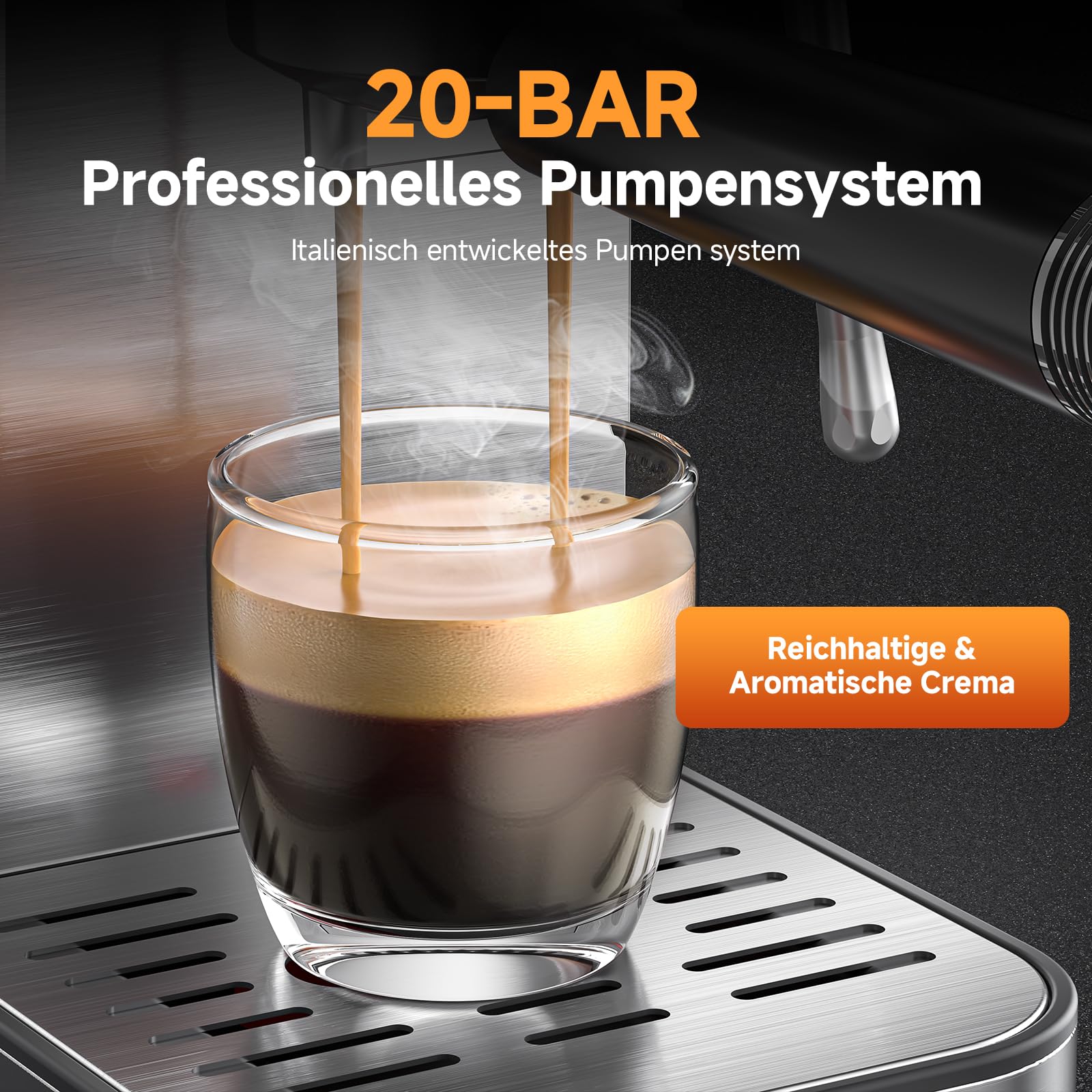 AMZCHEF Siebträgermaschine 20 Bar Espressomaschine Edelstahl LED-Touchscreen Milchaufschäumer 1,2L Wassertank