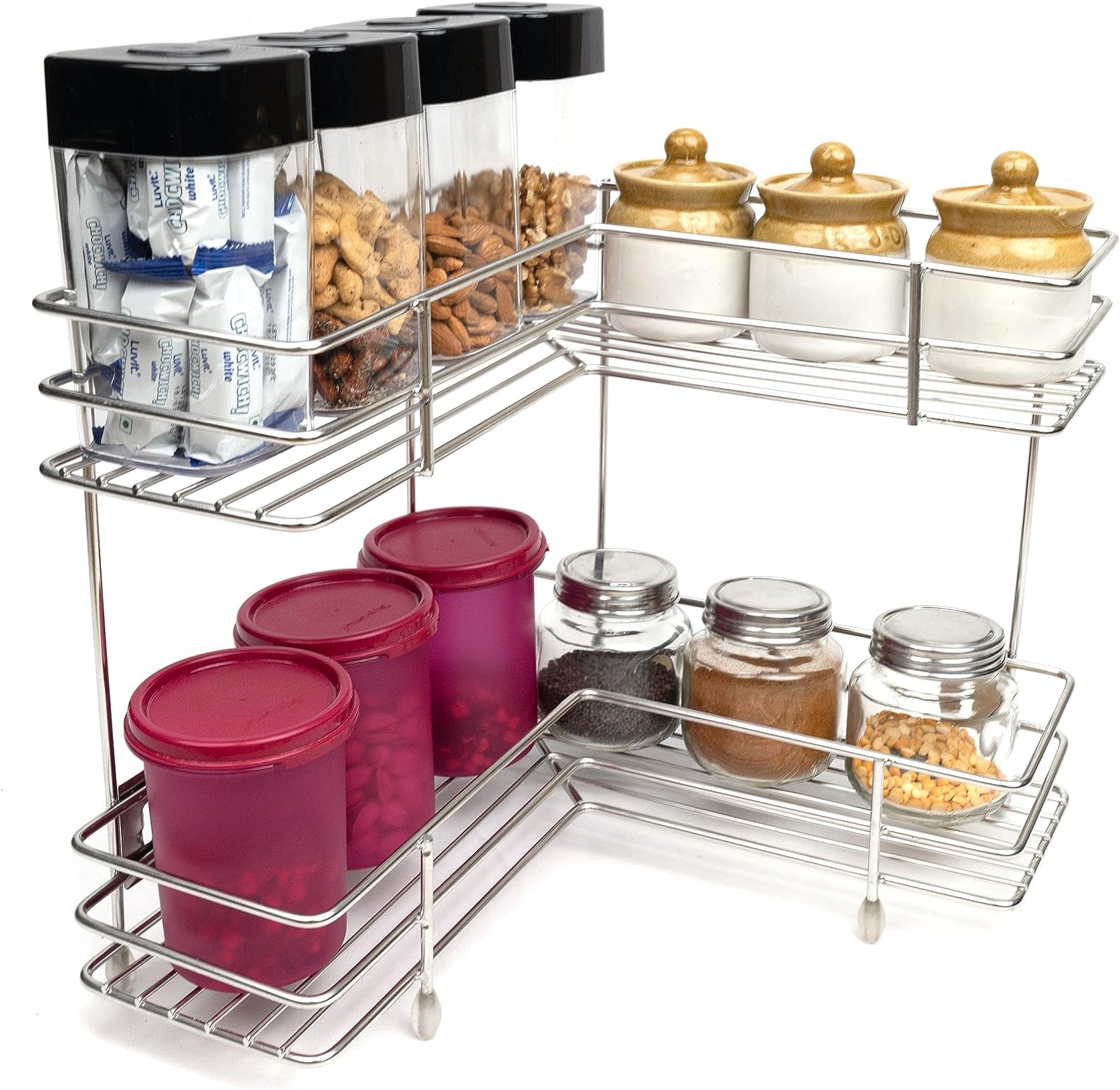 URBAN KRAFT Stainless Steel 2 Tier L-Shape Kitchen Corner Rack - Double ...