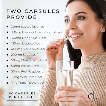 Menopause Supplements for Women - Supplements for Women with Dong Quai Root, Black Cohosh, Red Clover, Chasteberry, Wild Yam Root for Hot Flashes Menopause Relief - 60 Capsules, Made in the USA