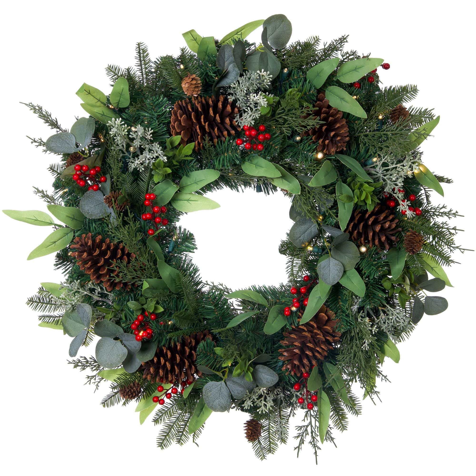 30 Inch Artificial Christmas Wreath Christmas Woods. Battery Powered Pre Lit 50 LED Mini Lights