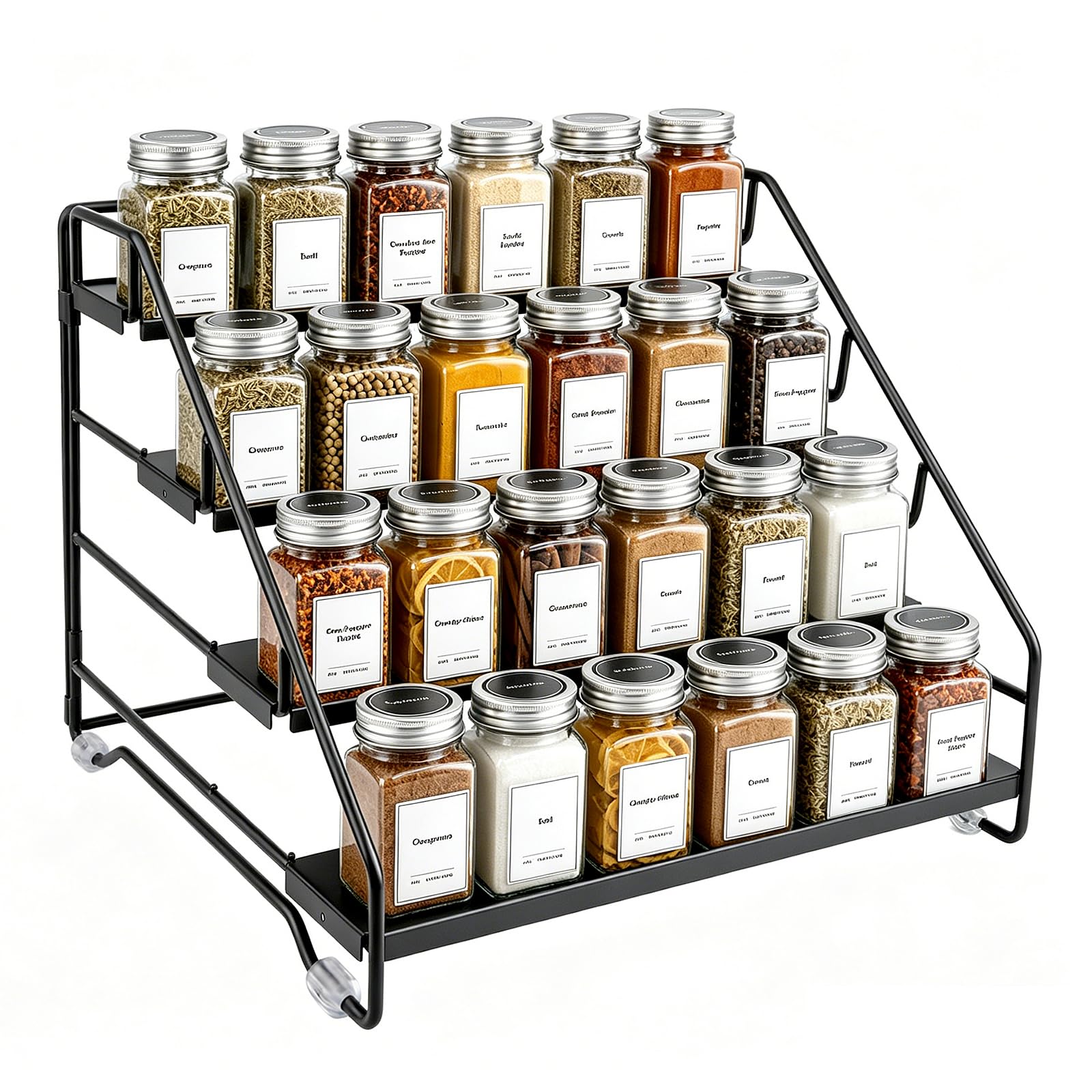 Noneto Black Adjustable 4 Tiered Spice Rack For Inside Cupboard And Counter Top