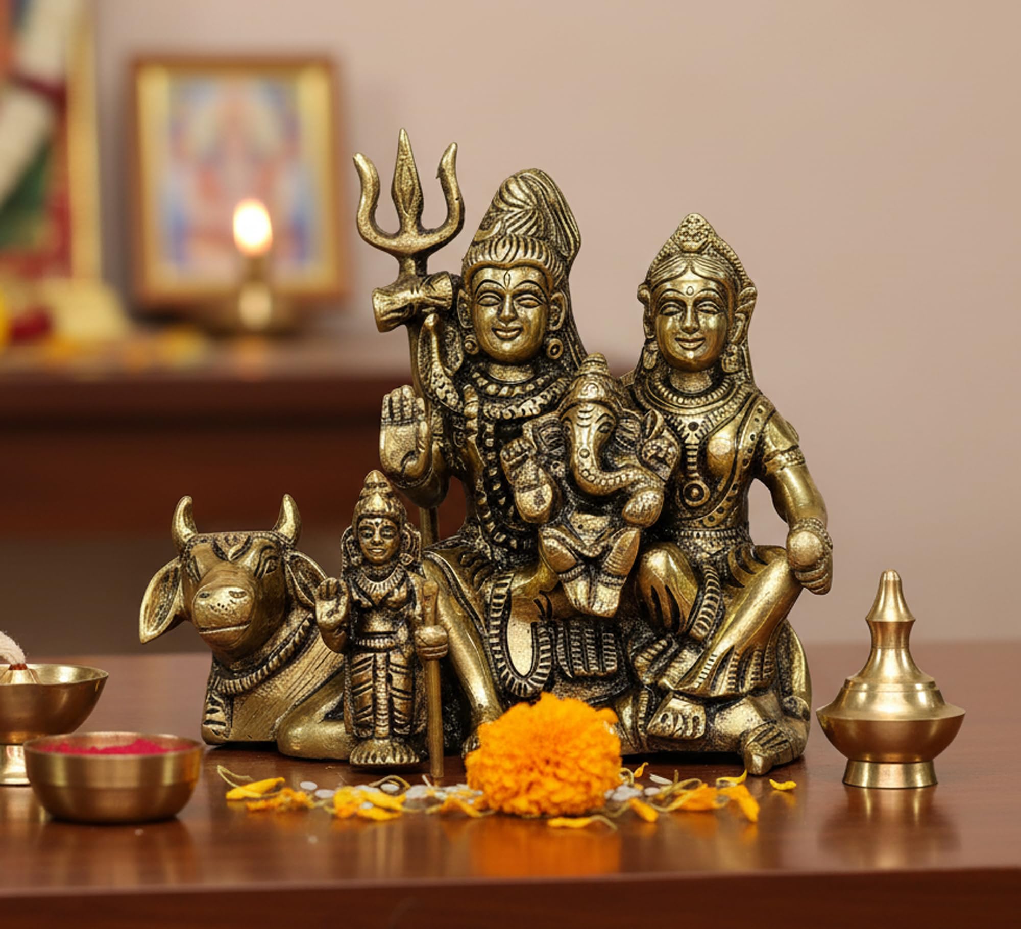 Brass Shiv Shiva Parivar Statue (4.5in)
