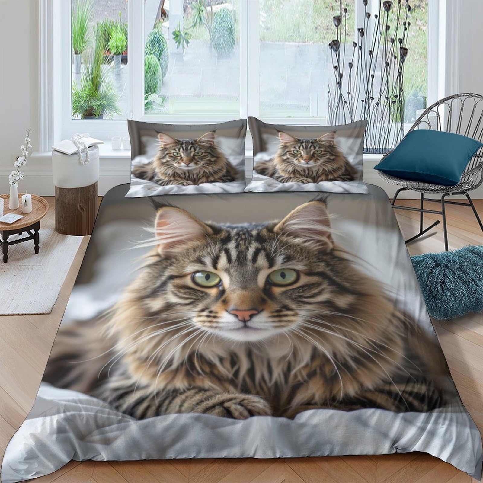 Ctjqhvkz Style-8 3D Printed Tabby Cat Fitted Sheet Microfiber Soft Anti-Slip Bed Cover Realistic Cat Face For Bedroom Guest Room Decor Single（135X200cm）