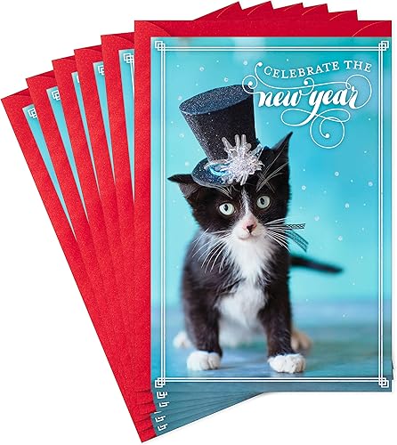 Hallmark Paquete de tarjetas de feliz año nuevo, gato en sombrero (6 tarjetas navideñas con sobres) Hallmark Paquete de tarjetas de feliz año nuevo, gato en sombrero (6 tarjetas navideñas con sobres)