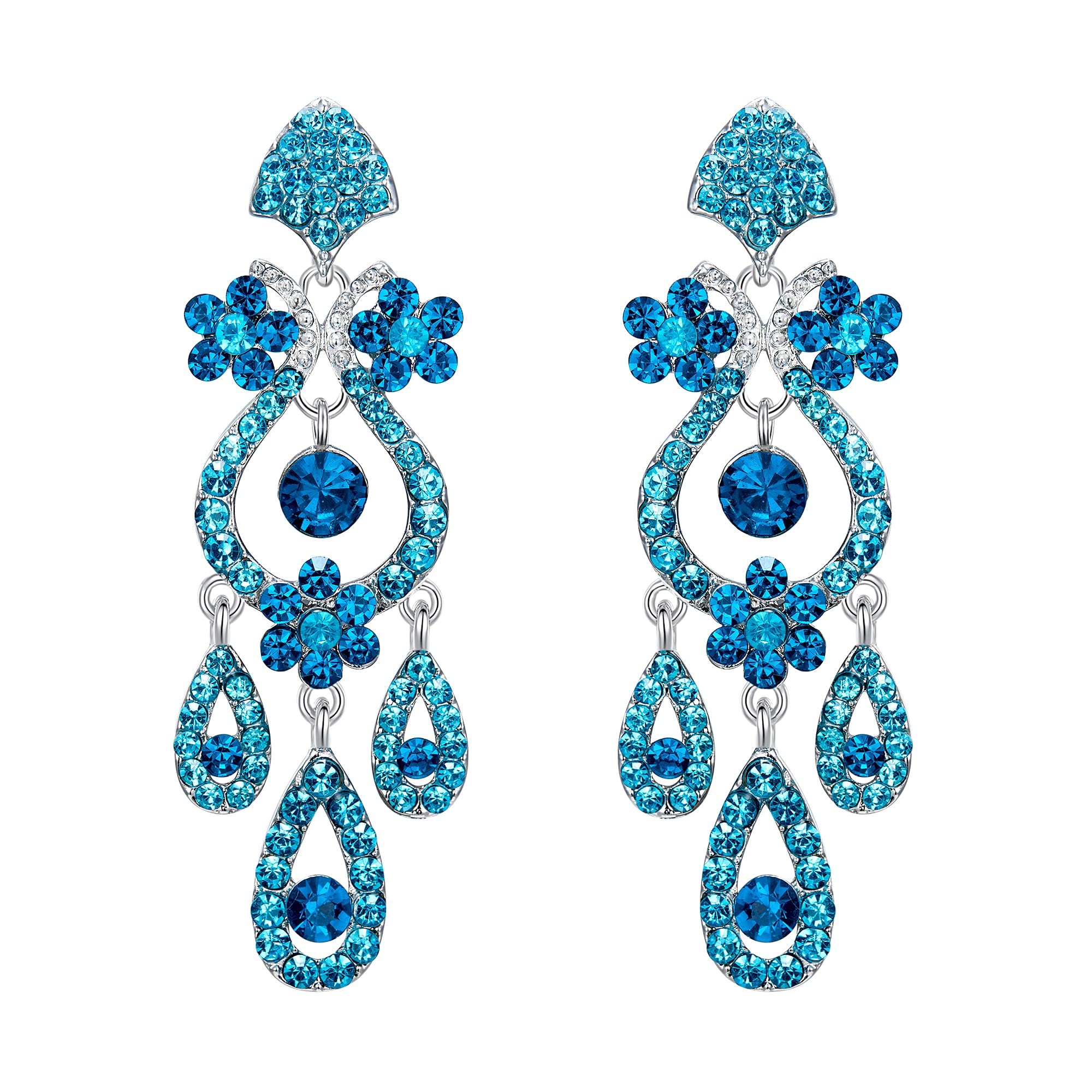 EVER FAITH Austrian Crystal Bridal Flower Vase Chandelier Dangle Earrings-3.1 inch Long