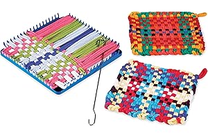 HearthSong Hook and Loop Potholder Set with Loom, Weaving Hook, and 115 Cotton Loops