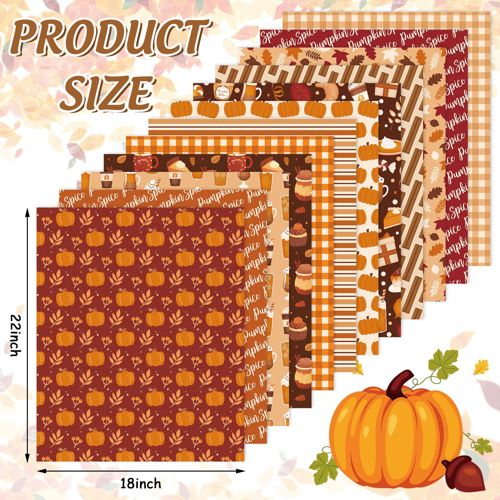 JarThenaAMCS Baumwollstoffbündel im Herbst-Design, 45,7 x 55,9 cm, Ahornblatt, Kürbis-Getränke, kariert, Fat Quarter, Herbst, Erntedankfest, Nähstoffe für Bastelarbeiten, Party-Dekoration, 12 Stück
