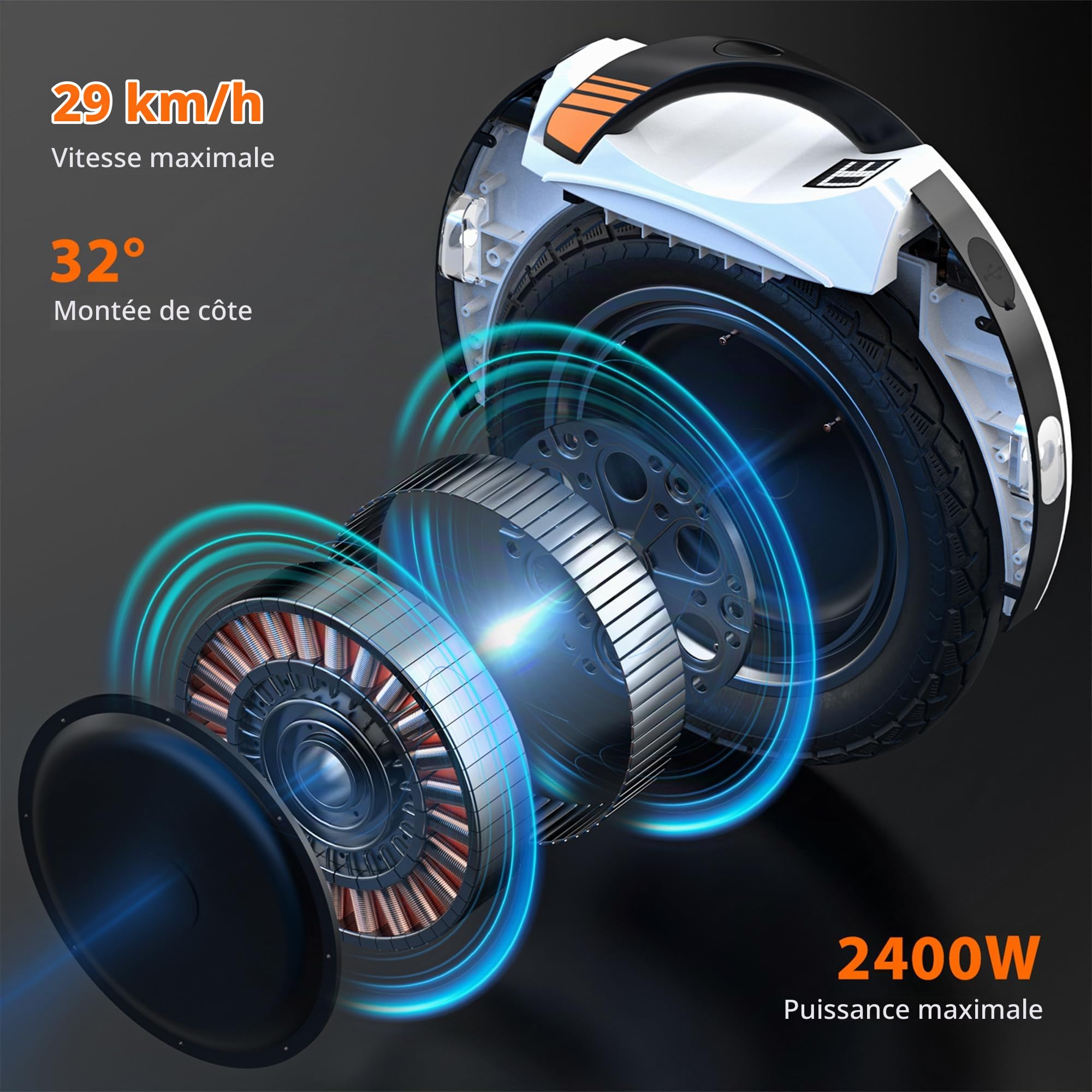 KINGSONG Gyroroue Electrique KS-14D 420 Wh, Adulte,Blanche, Moteur 800W, Autonomie jusqu'à 40km, bridée 25km/h, Pneu Gonflable 14", Haut-Parleur et Bluetooth