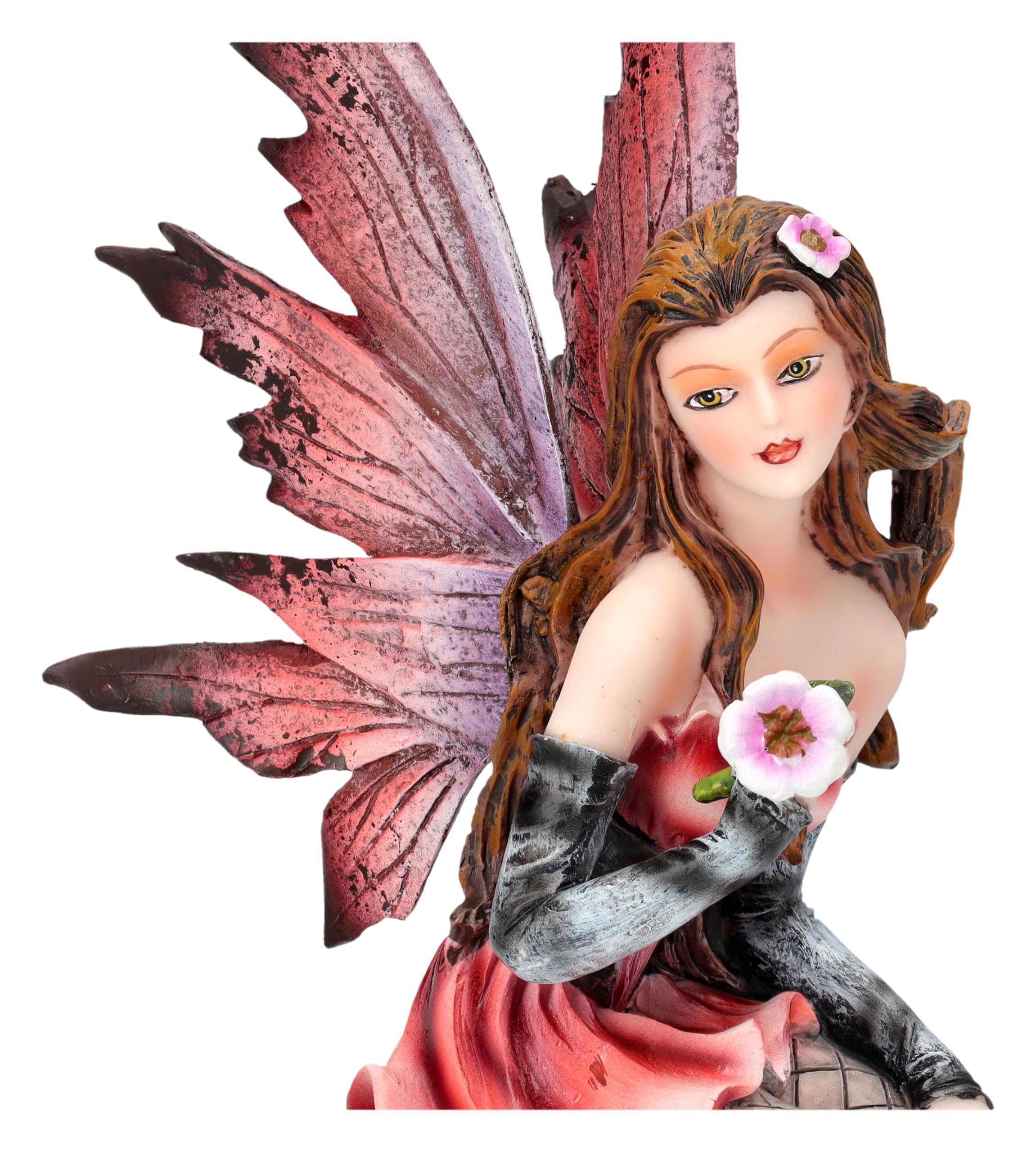 Elfen Figur Noandra mit Blumen 15,5 cm | Fee Statue Fantasy Deko rosa pink