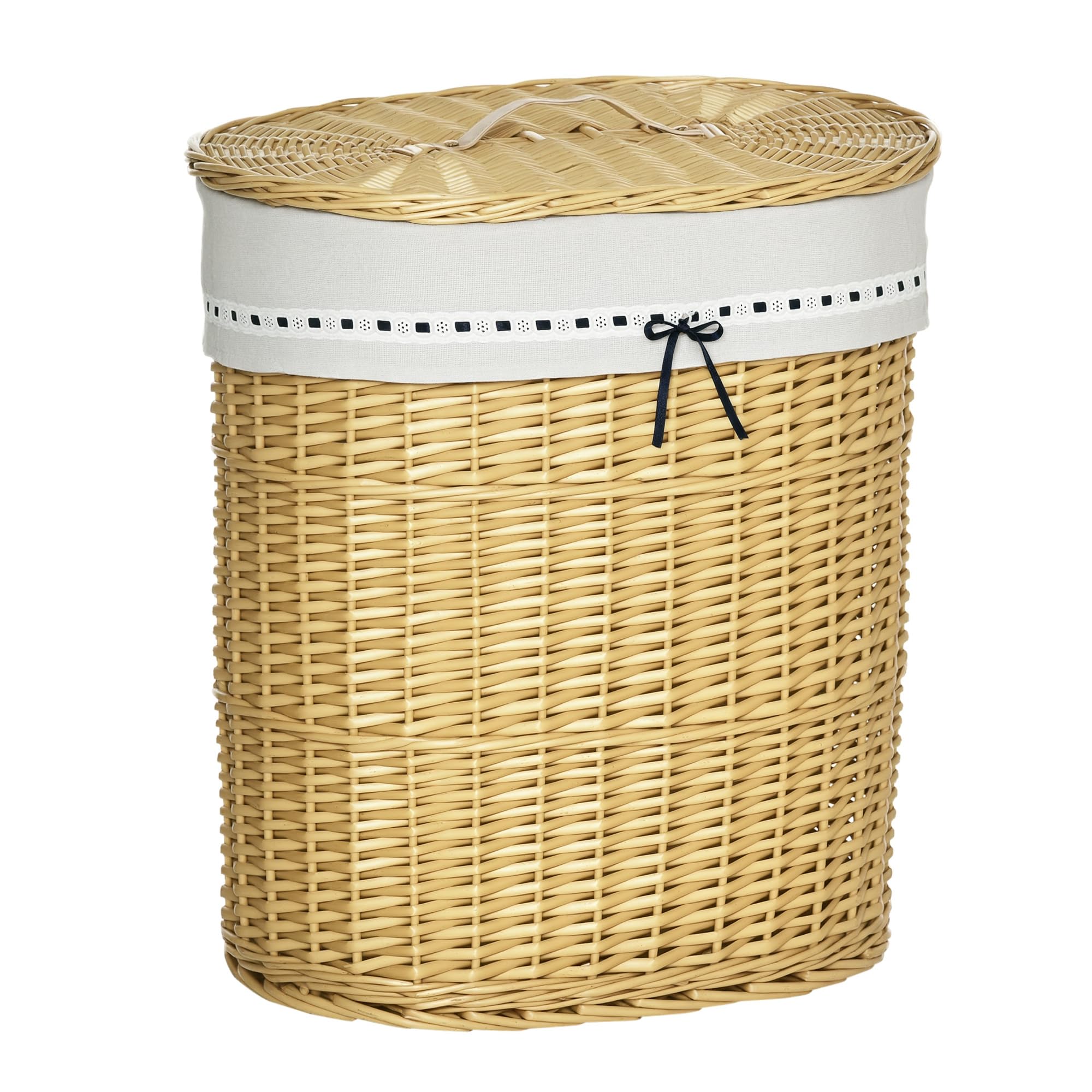 HOMCOM Cesta de Ropa Willow con Tapa, Bolsa de Ropa Extraíble, Natural | Canasta de ropa con asa, para baño, lavandería, dormitorio