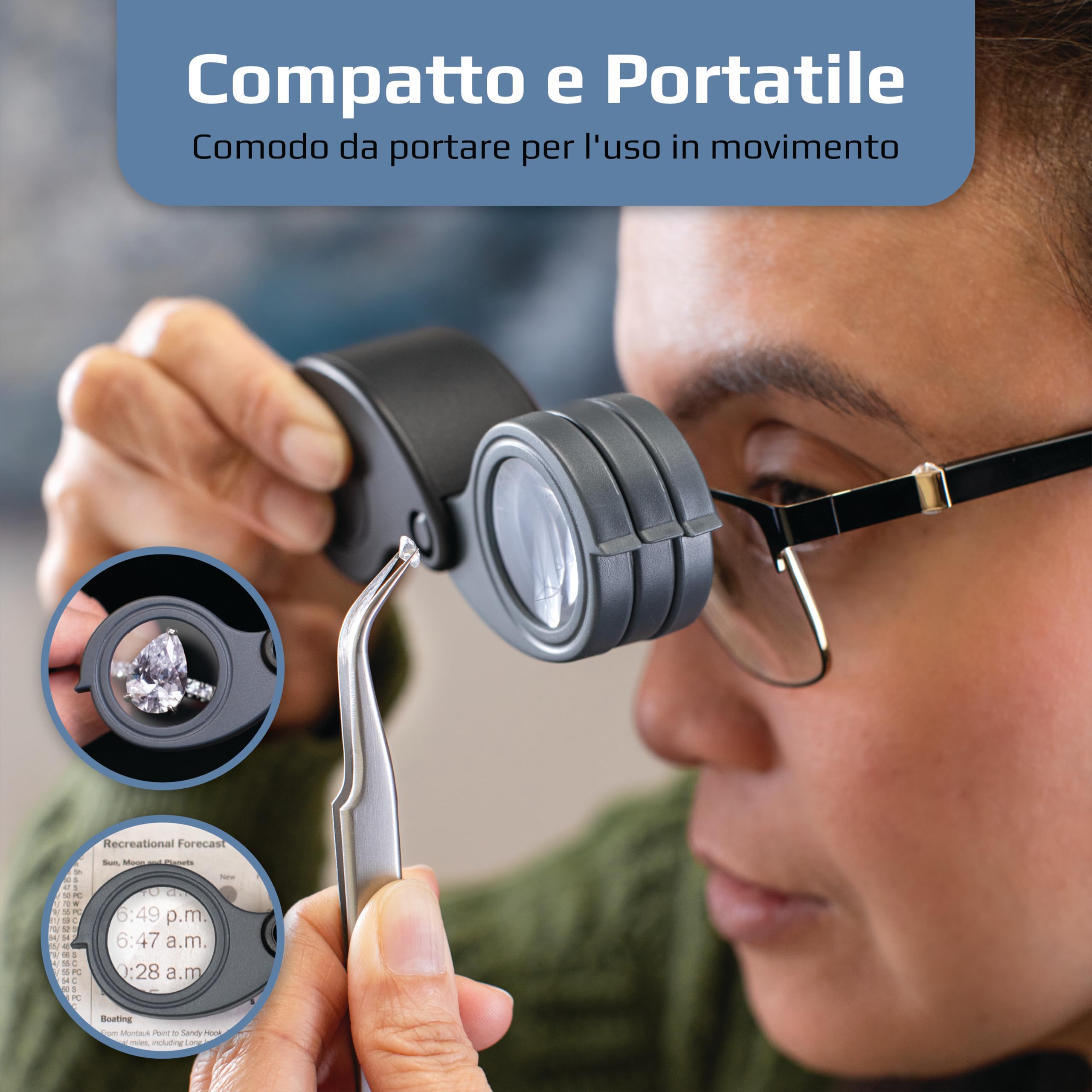 Carson 5x / 10x / 15x Triview Lente D’ingrandimento Pieghevole Con Custodia Integrata, Compatta E Versatile Per Uso Quotidiano E Professionale (TV-15)