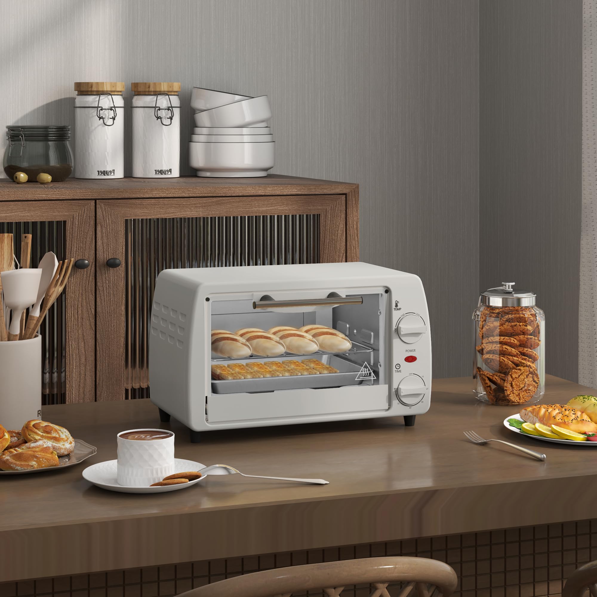 HOMCOM Horno eléctrico 10L 750W 230°C 60min 36,5x26x22cm Crema