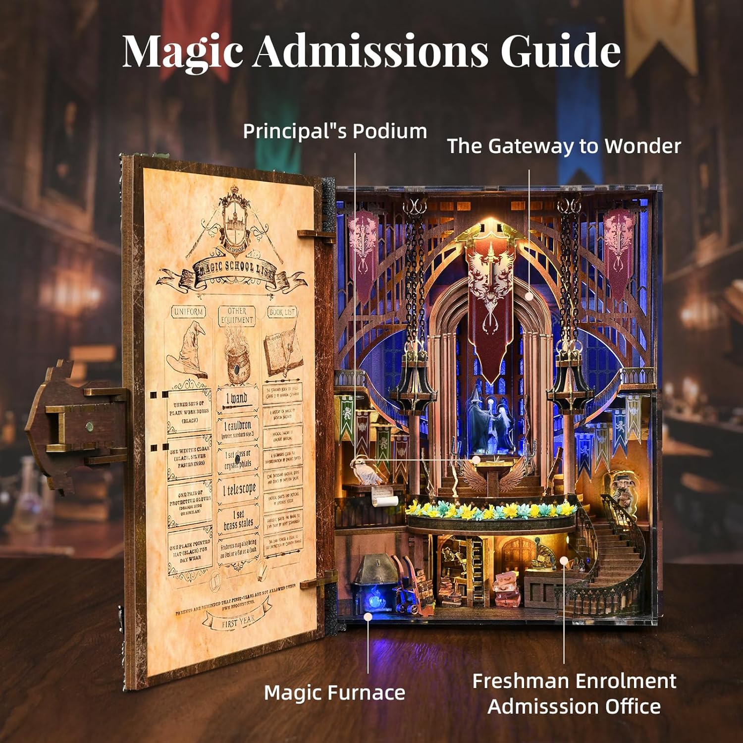 MiniCity DIY Dollhouse Book Nook Kit with LED Light for Teens and Adults (Magic Admissions Guide)