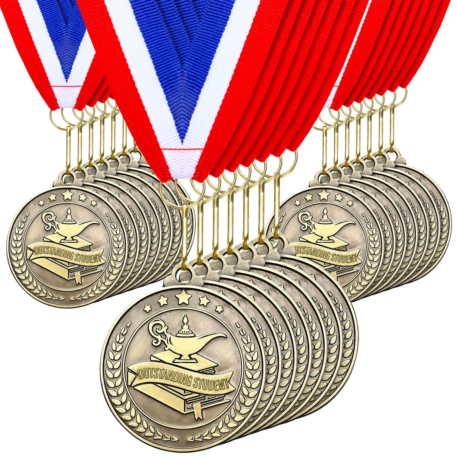 Quelay 30 medallas de premio de 2 pulgadas, medallas de oro a granel con cintas para el cuello, trofeo de metal, regalo para torneos, competiciones, fiestas, niños y adultos (estudiante excepcional)
