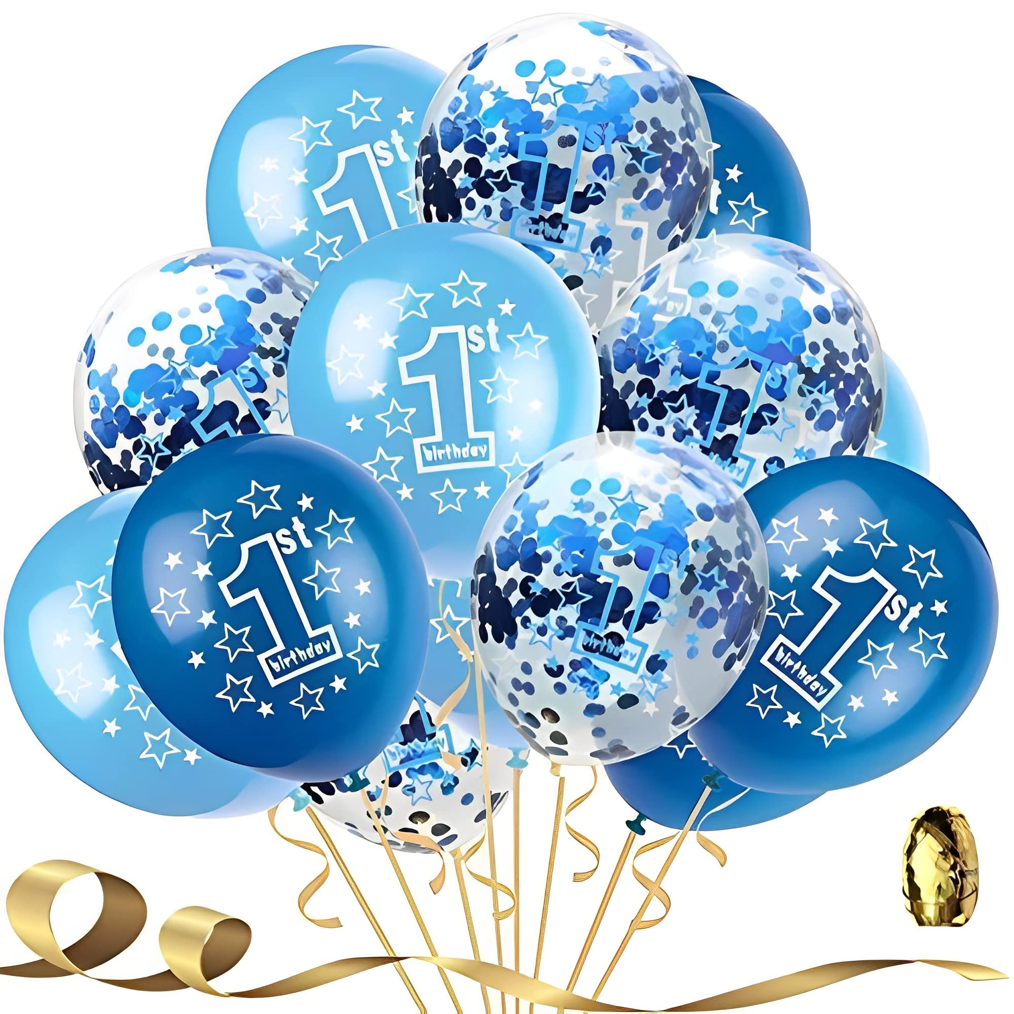 Propsicle (PACK OF 10) First Birthday Decoration Boys 1st Blue Balloon Boy Party Blue Metallic Blue Confetti Balloon 1 Number Blue First Month Birthday Theme Balloon