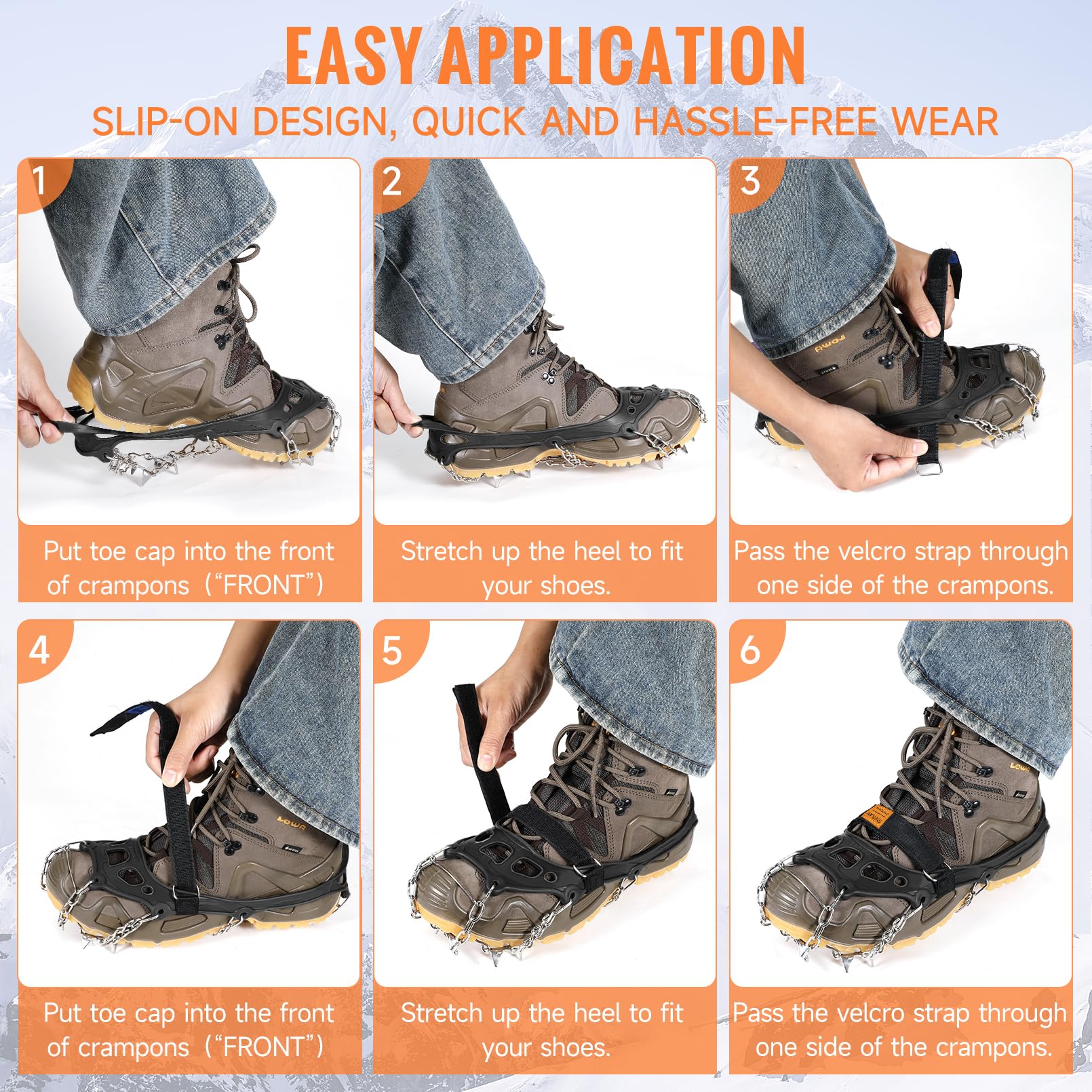 Steigeisen,Eiskrallen für Schuhe und Stiefel,Schneekrallen mit 19 Edelstahl Spikes für Winterwanderungen, Angeln und Spaziergänge im Freien