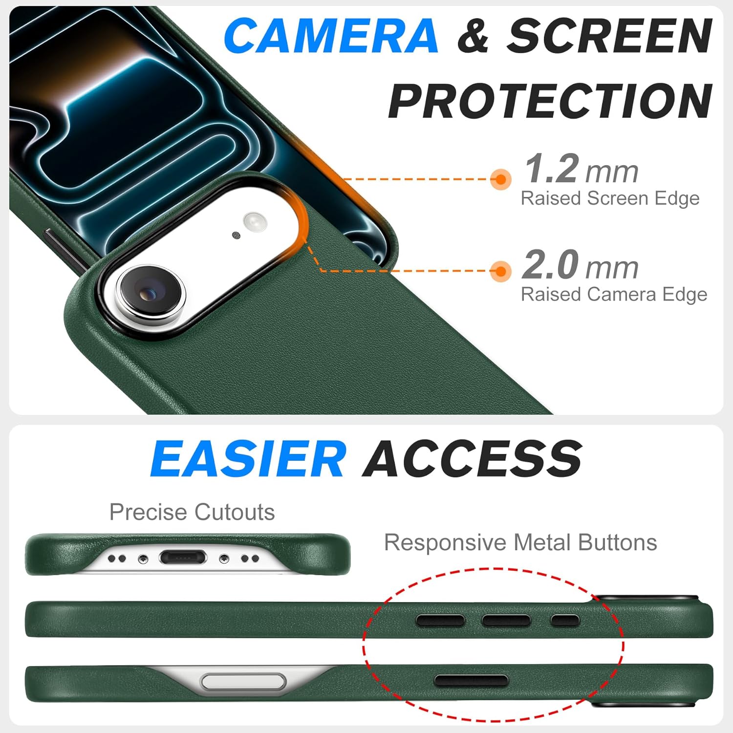 SHIELDON Genuine Leather Case for iPhone Air 6.5" 2025 | Compatible with Magsafe, Magnetic Wireless Charging, Slim Fit, Comfort Grip, Non-Slip, Shockproof, Metal Button, Protective Cover - Evergreen