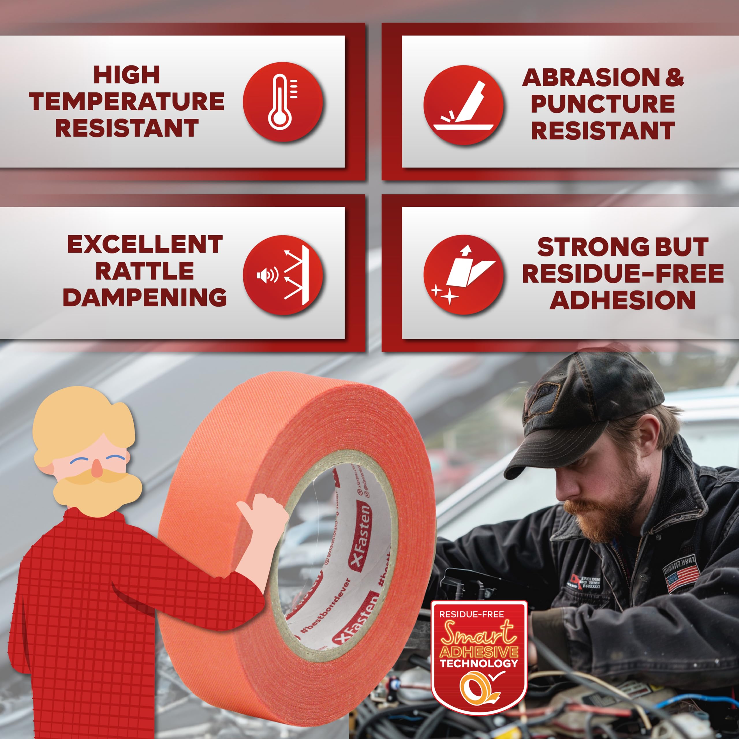 XFasten Orange Wire Harness Tape - 3/4 Inch X 50 Feet High Temp Self-Adhesive Felt Cloth For Automotive Engines