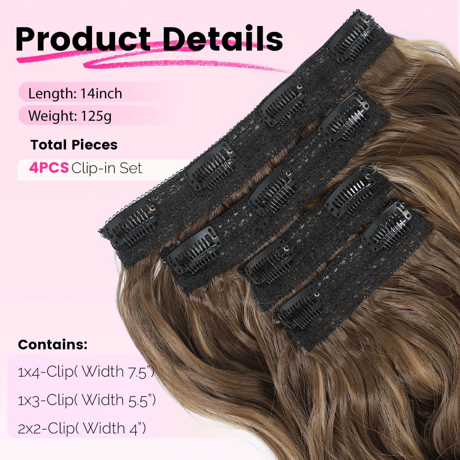 Flyroseing Wavy Curly Hair Extensions, Brown with Highlights 4PCS Hair Extensions Clip in - Image 2