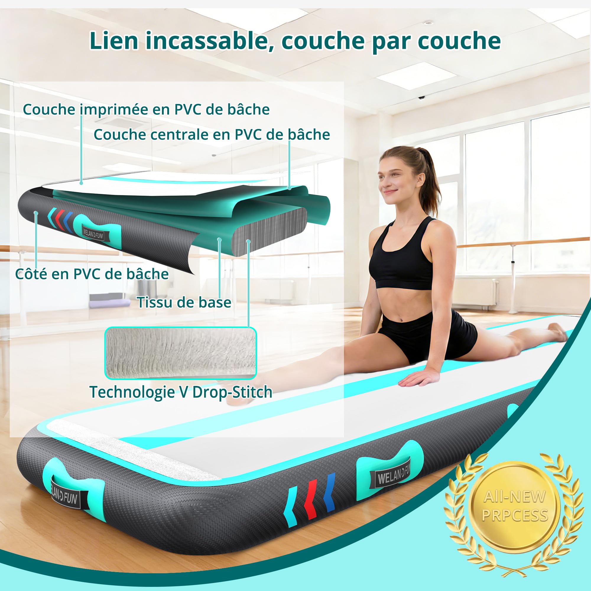 Air Tumbling Track 3/4/5/6M Tapis Gonflable de Gymnastique Tapis de culbuteur Tapis de Gymnastique Gonflable pour l'exercice