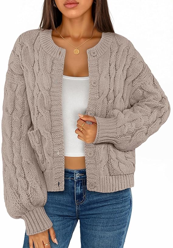 MEROKEETY Women's Cable Knit Chunky Cardigan Sweaters 2025 Fall Winter Trendy Button Up Long Sleeve Coat