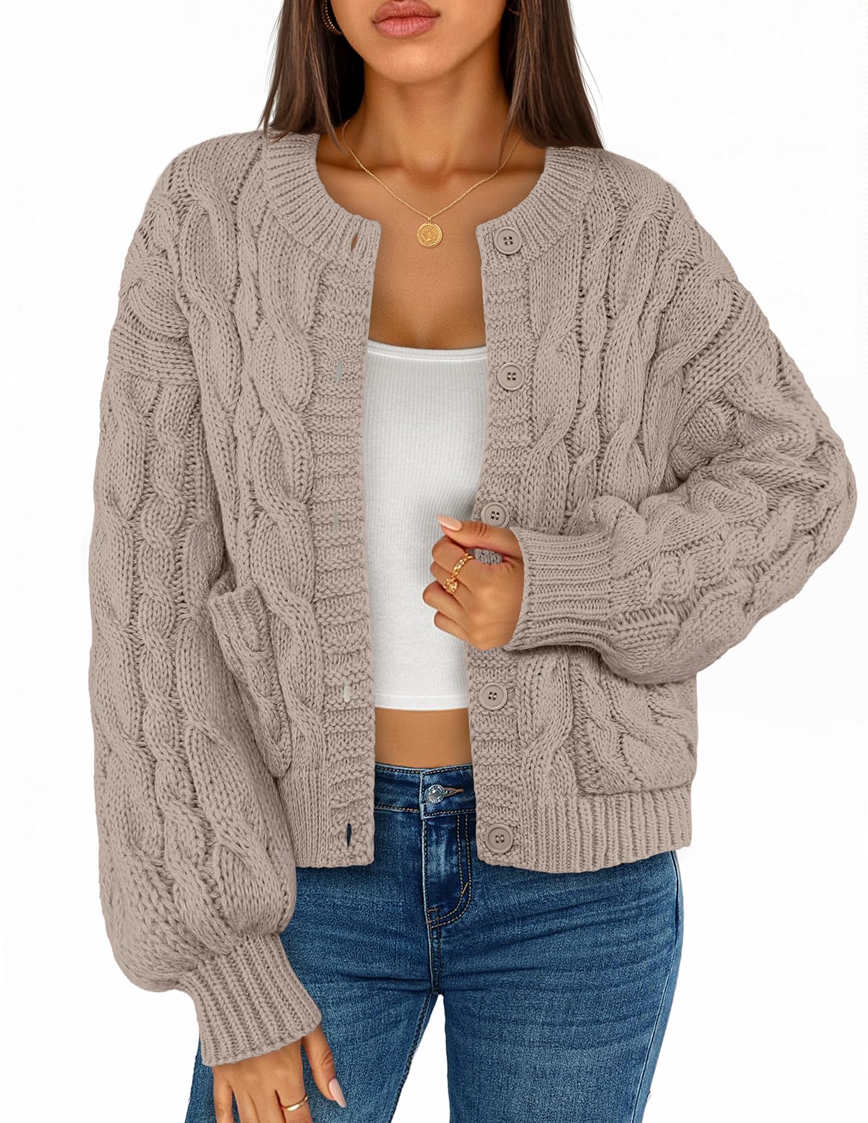 MEROKEETY Womens Cable Knit Chunky Cardigan Sweaters 2025 Fall Winter Trendy Button Up Long Sleeve Coat