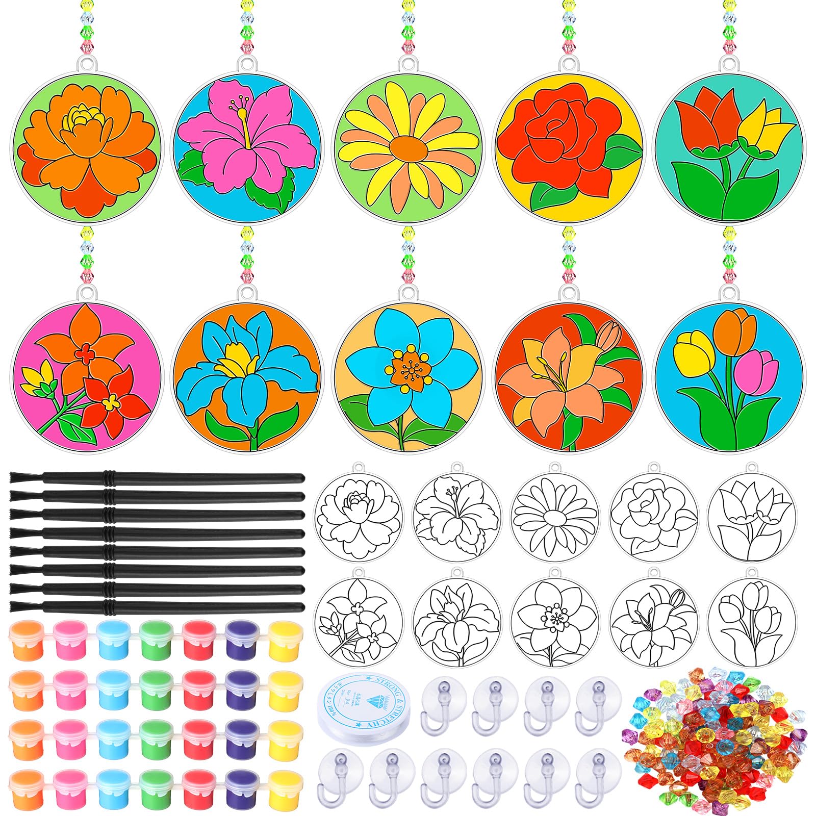 WinnerWhy 30 Sets Floral Suncatcher Kits, DIY Paint Crafts for Kids
