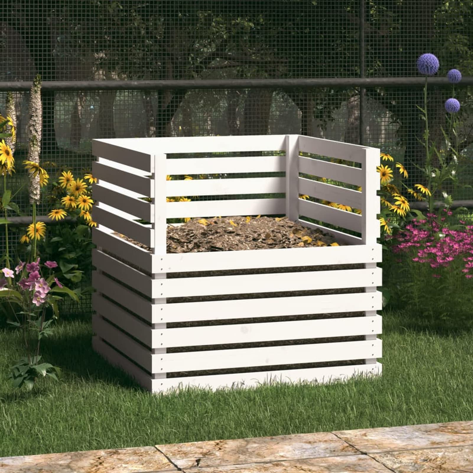 Compostador de Madera Maciza de Pino Blanco 80x80x78 cm, Compostadora Organica Jardin, Vermicompostador, Composteras Huerto, Compostera Domestica