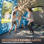 Tente de camping multi-chambres Outsunny pour 8-12 personnes, Grande tente familiale avec panneaux en maille et auvent imperméable 3000mm, Sac portable inclus, Porche, Bleu marine et gris clair