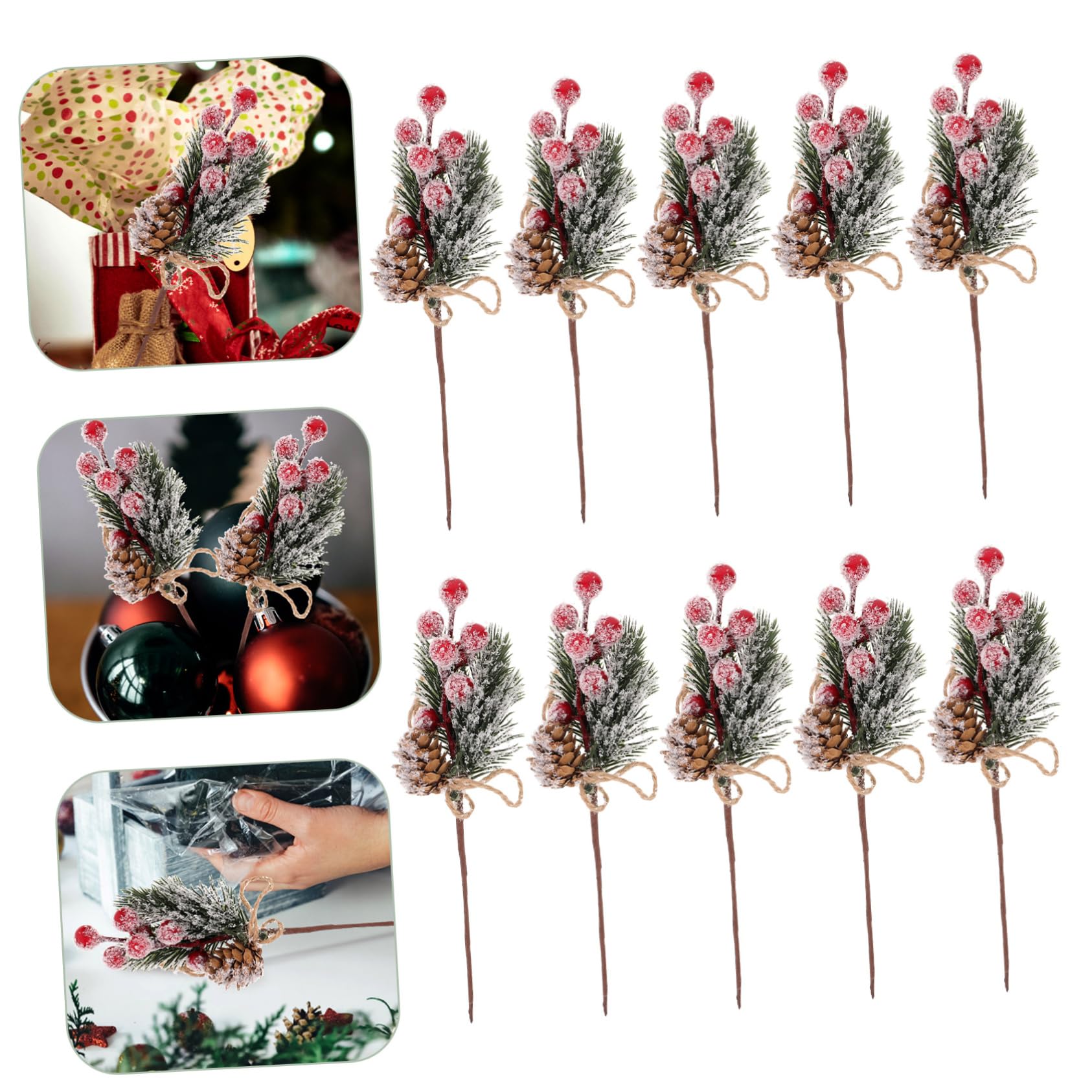 SUPVOX 10 Piezas Ramas de Bayas Artificiales Púas de Pino Bayas Rojas Adornos para Arreglos Florísticos Navideños Guirnaldas y Decoraciones Festivas Pinos Artificiales