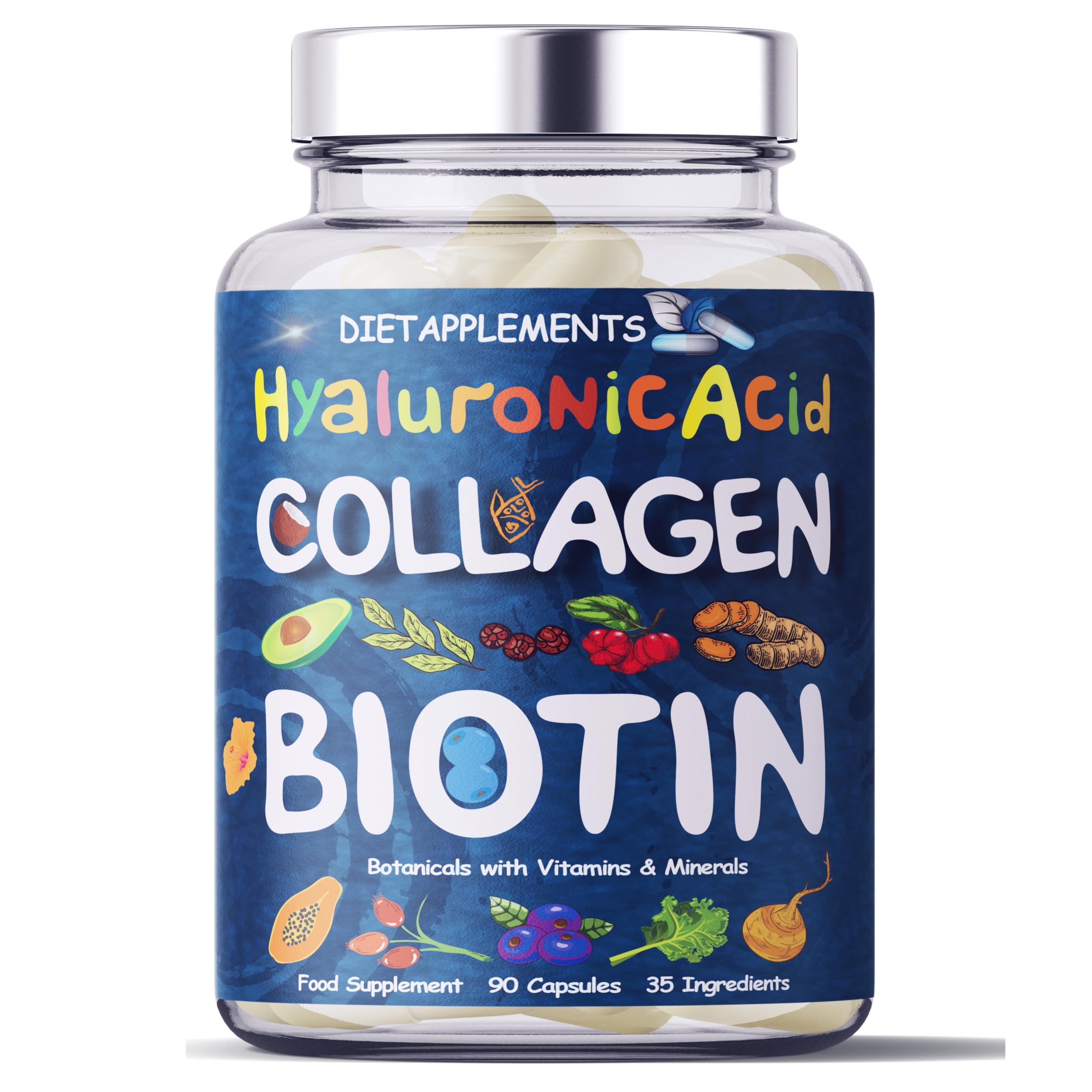 Marine Collagen Type1&3 1800mg, Biotin 10000mcg/serving, Hyaluronic Acid, Vitamins, Minerals, Botanicals | 2432mg/serving | Hydrolysed High Strength Peptides Supplement | Skin, Hair, Nails, Joints