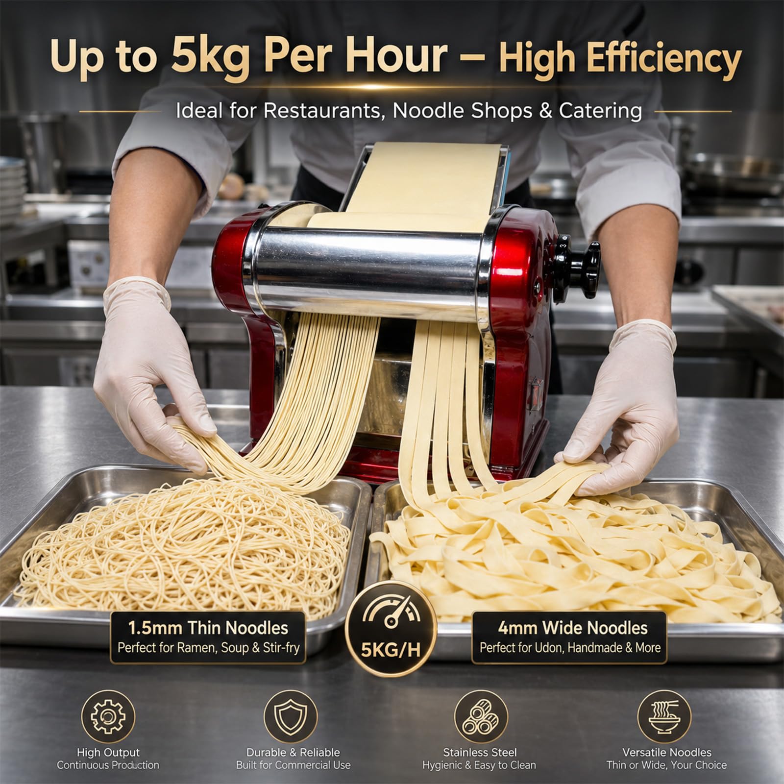 Macchina per Pasta Elettrica SHILINTONG - Macchina per Fare la Pasta Fresca con Doppia Lama in Acciaio Inossidabile - 1.5mm (Tonda) e 4mm (Piatta) - Per Uso Domestico e Commerciale