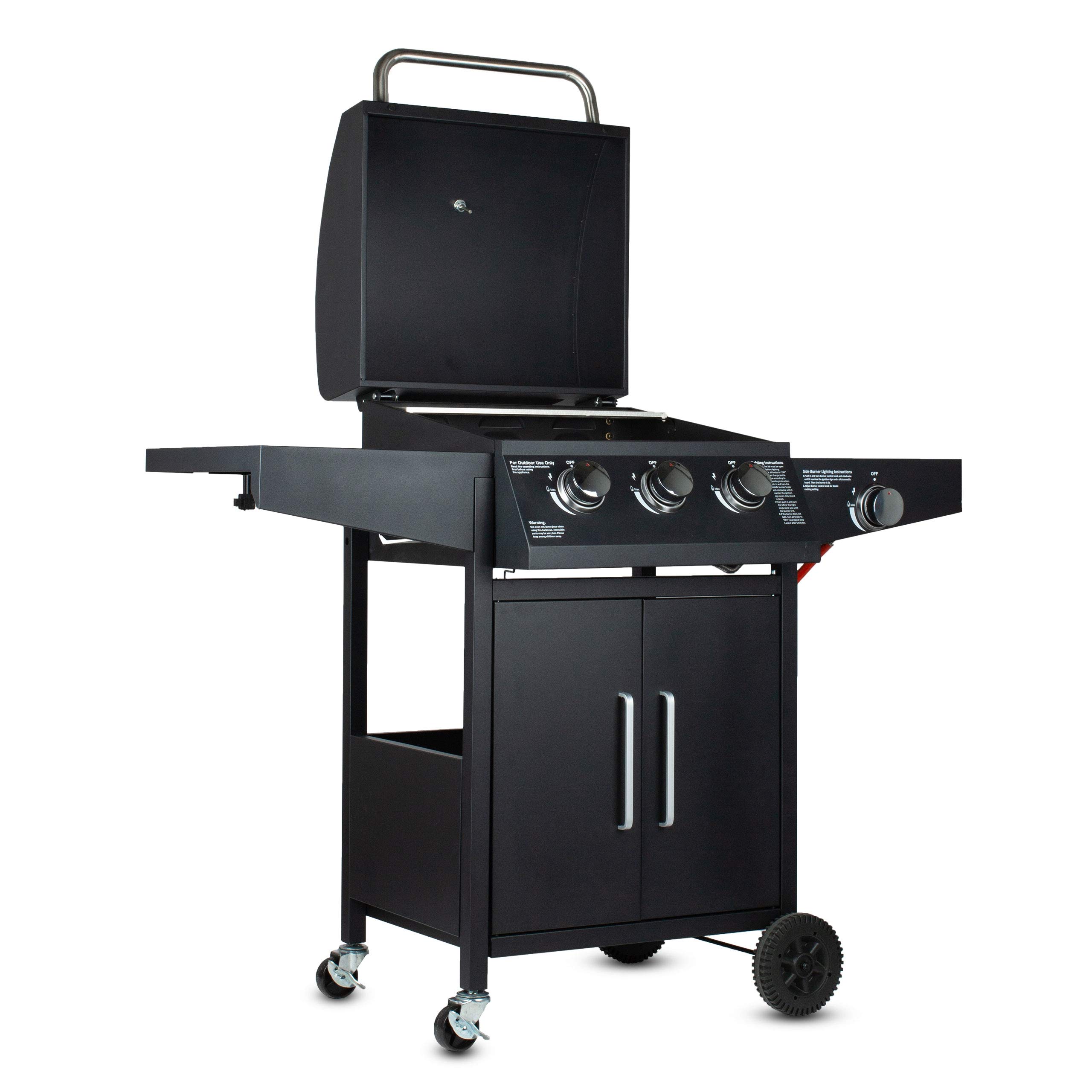 GrillMaster Grill Gazowy PartyTogether 3+1 + Pokrowiec, Ogrodowy, Na Gaz, z Termometrem, z Kółkami, z Dodatkowym Palnikiem